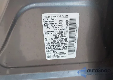 2009 Nissan Rogue Sl z USA, uszkodzony, nr VIN JN8AS58T99W060223